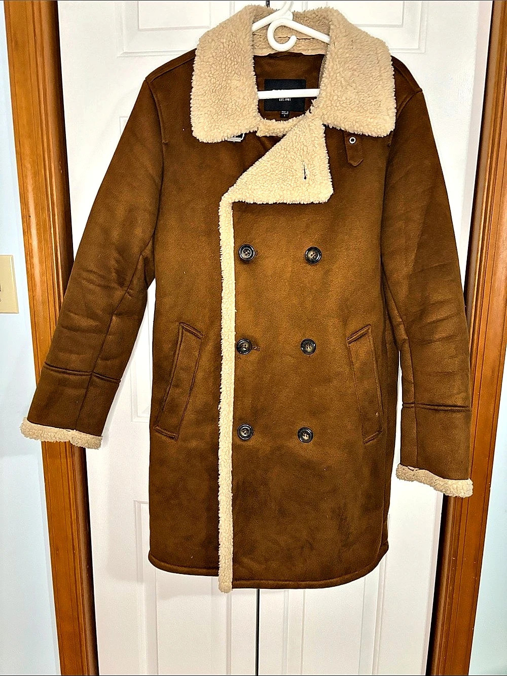 GUESS Faux Shearling Coat in Brown Size Small